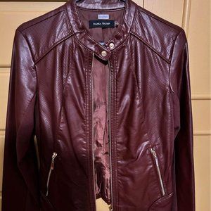 Burgandy Faux Leather Moto Jacket. Size XS. Perfect condition!